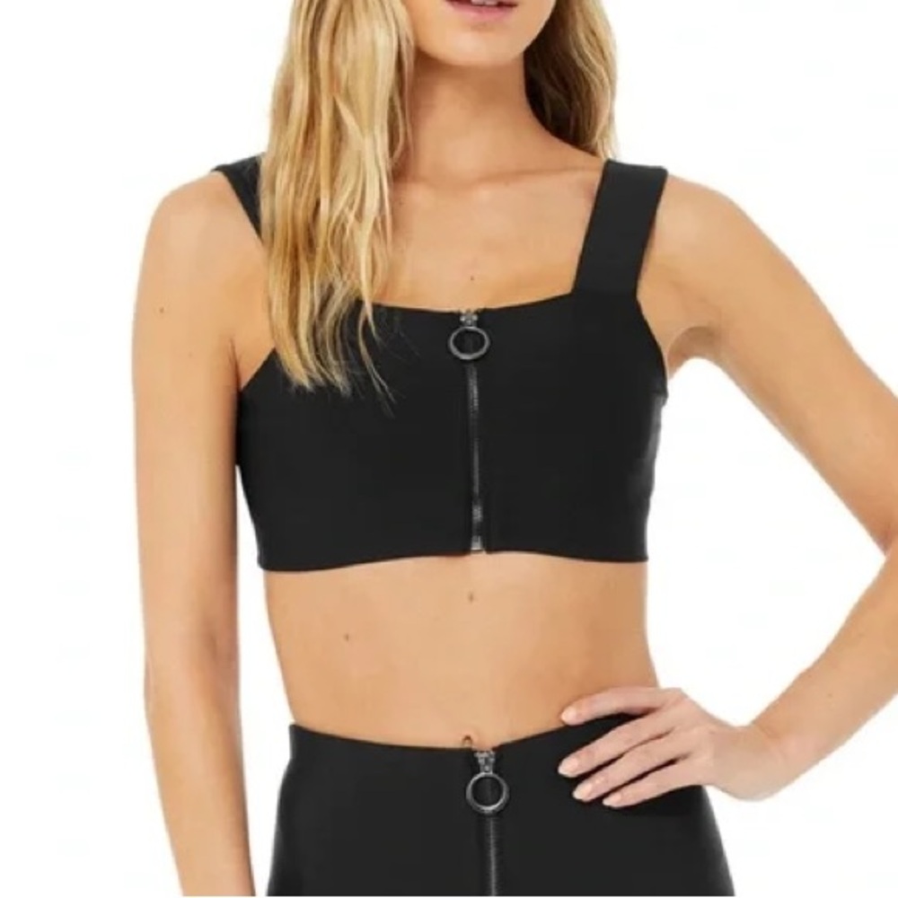 ALO Yoga Black Zip Up Bra Top